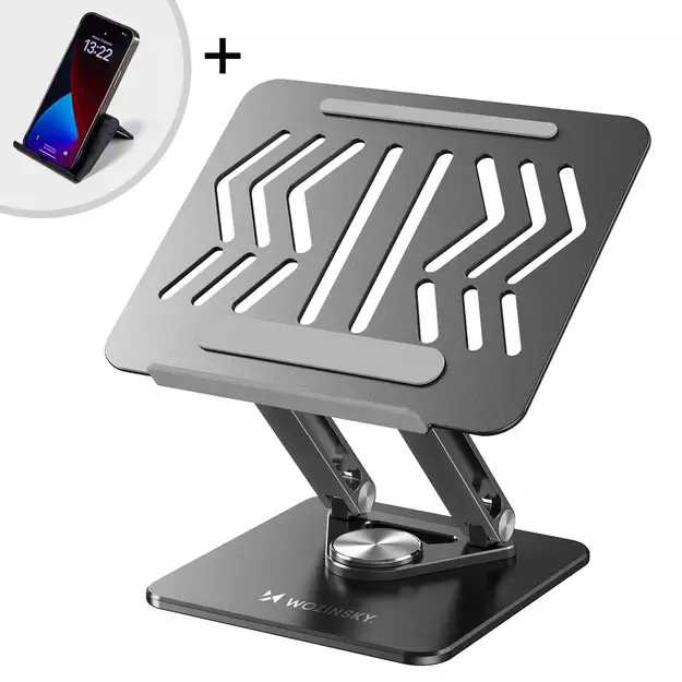 Laptop stand Wozinsky WRS-CPY84SB 360 aluminum + Free! smartphone stand - black 16