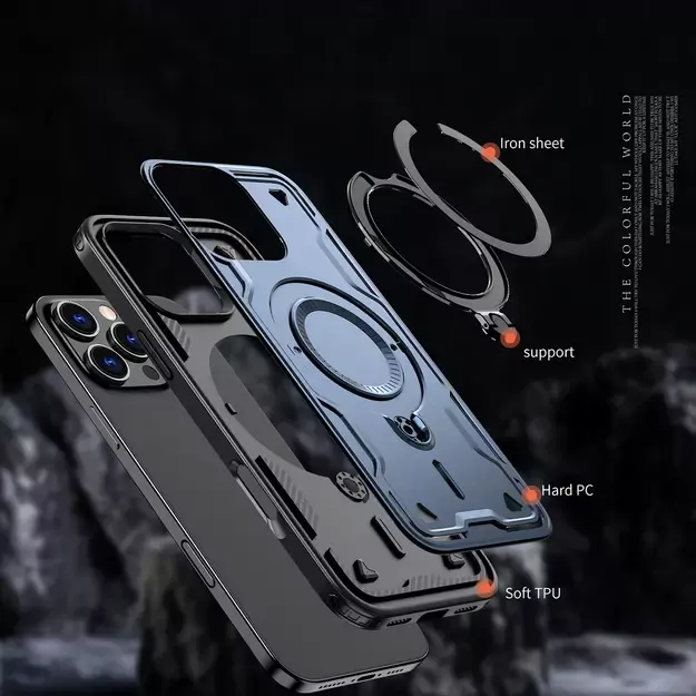 Hybrid Armor Trendy Case with MagSafe for iPhone 16 Pro Max - Blue 1