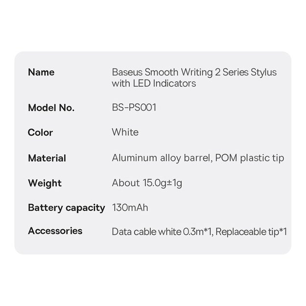 Active stylus for iPad Baseus Smooth Writing 2 SXBC060402 - white 24