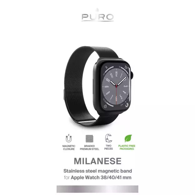Puro Milanese Stainless Steel Apple Watch Band 38/40/41mm - Black 1