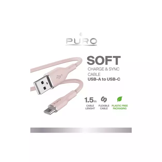 Puro Soft USB-A - USB-C Cable 1.5m - Pink 1