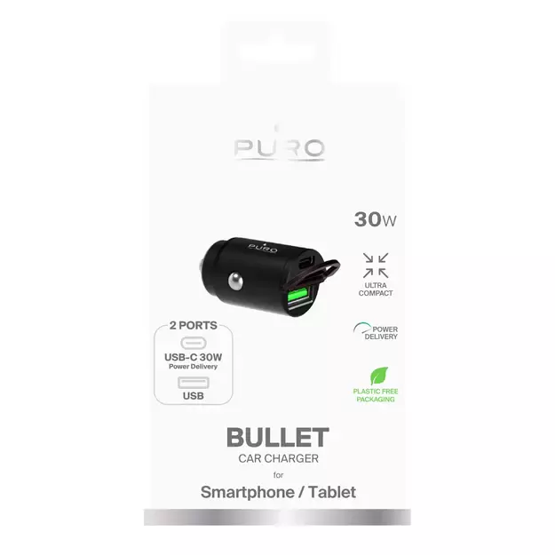Puro Mini 30W Power Delivery USB-C USB-A Car Charger - Black 1