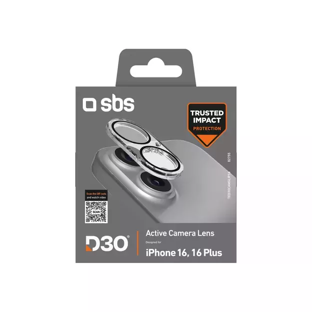 SBS Active Camera Lens D3O Tempered Glass for iPhone 16 / 16 Plus 3