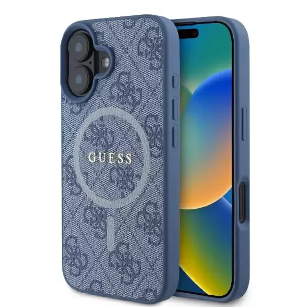 Guess 4G Ring Classic Logo MagSafe case for iPhone 16 - blue