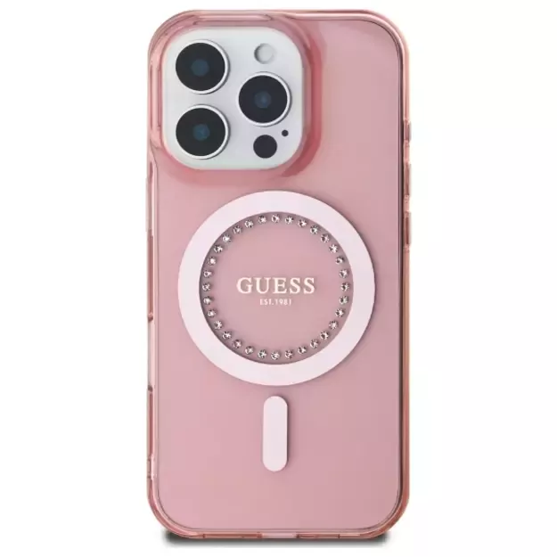 Guess IML Rhinestones MagSafe iPhone 16 Pro Max Case - Pink 9