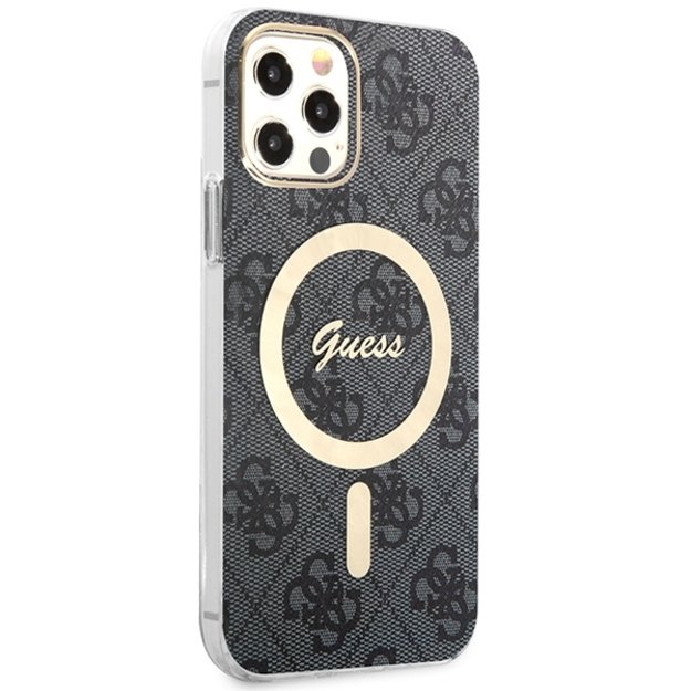 Set Guess GUBPP12MH4EACSK Case+ Charger iPhone 12/12 Pro black/black hard case 4G Print MagSafe 3