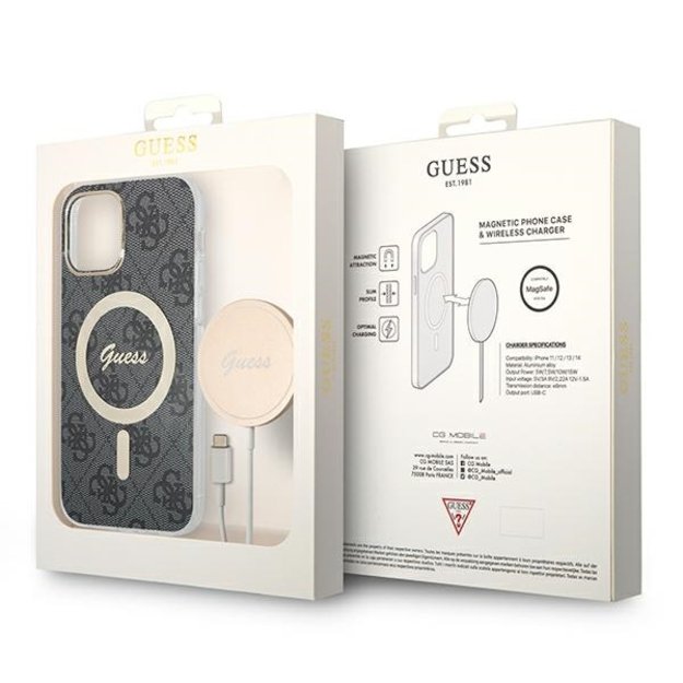 Set Guess GUBPP12MH4EACSK Case+ Charger iPhone 12/12 Pro black/black hard case 4G Print MagSafe 9