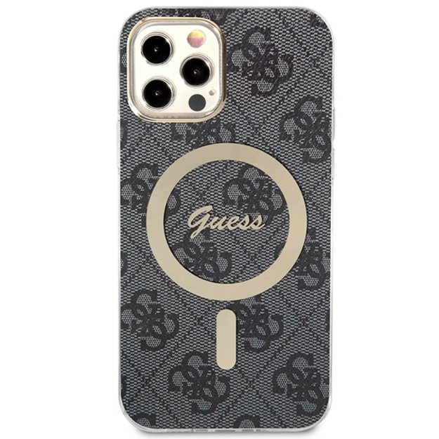 Set Guess GUBPP12MH4EACSK Case+ Charger iPhone 12/12 Pro black/black hard case 4G Print MagSafe 2