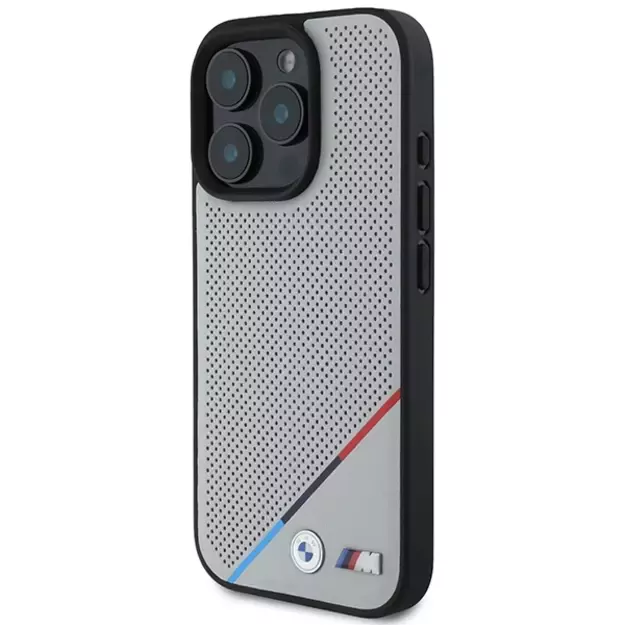 BMW M Perforated Tricolor Line MagSafe Case for iPhone 16 Pro - Gray 2