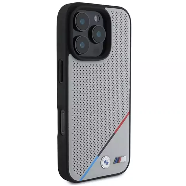BMW M Perforated Tricolor Line MagSafe Case for iPhone 16 Pro - Gray 4