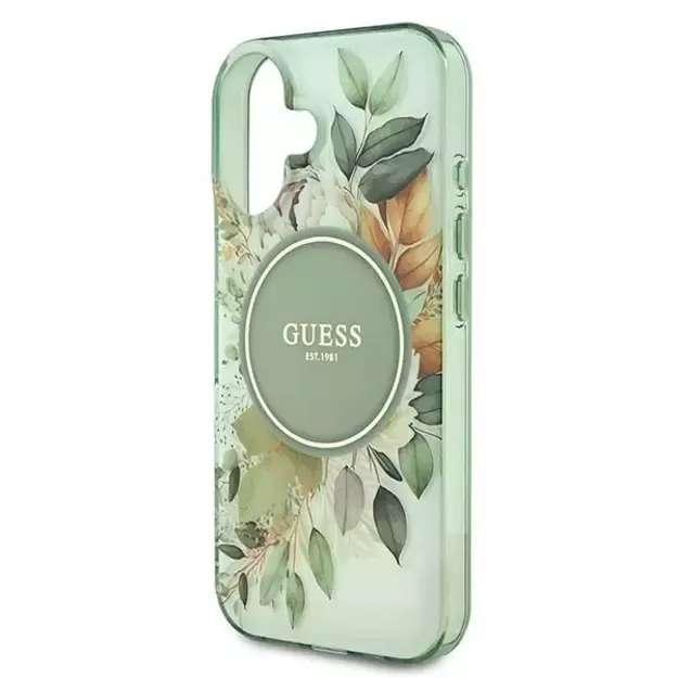Guess IML Flower &amp  Tonal Circle MagSafe case for iPhone 16 - green 12
