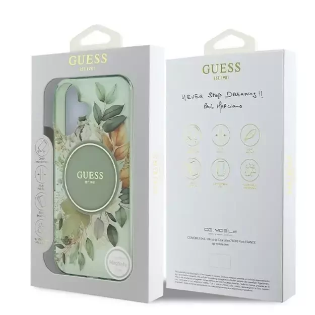 Guess IML Flower &amp  Tonal Circle MagSafe case for iPhone 16 - green 14