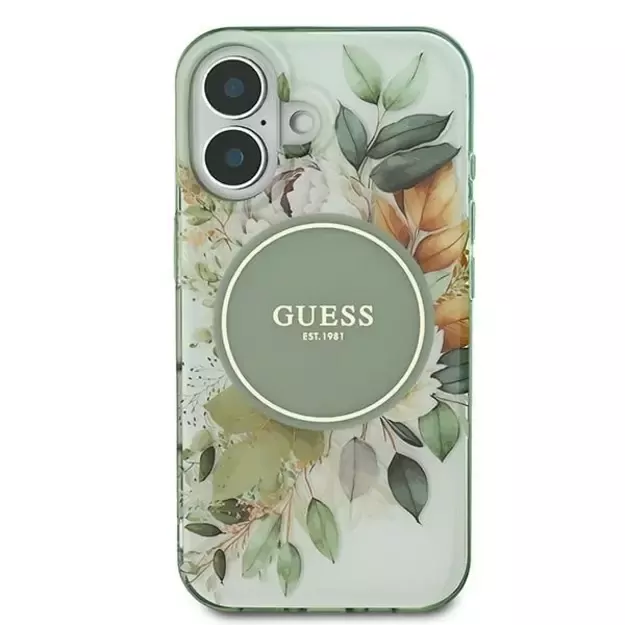 Guess IML Flower &amp  Tonal Circle MagSafe case for iPhone 16 - green 9