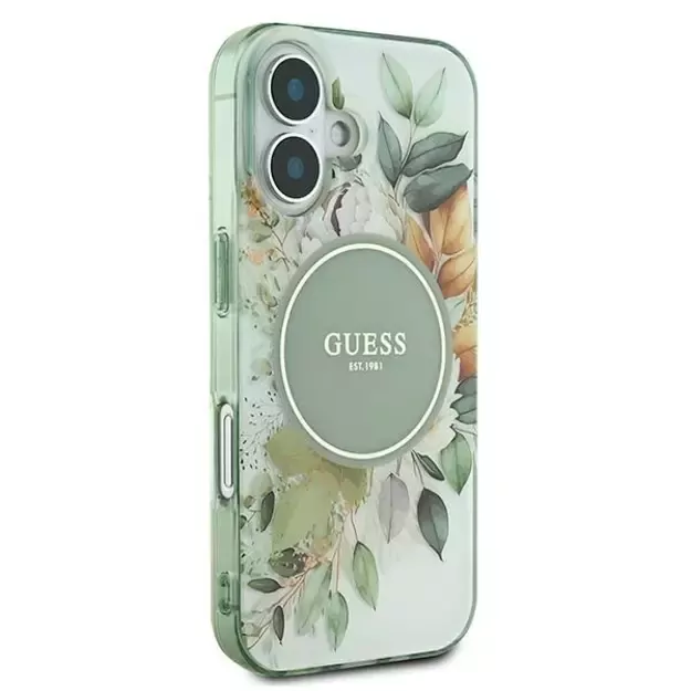 Guess IML Flower &amp  Tonal Circle MagSafe case for iPhone 16 - green 10