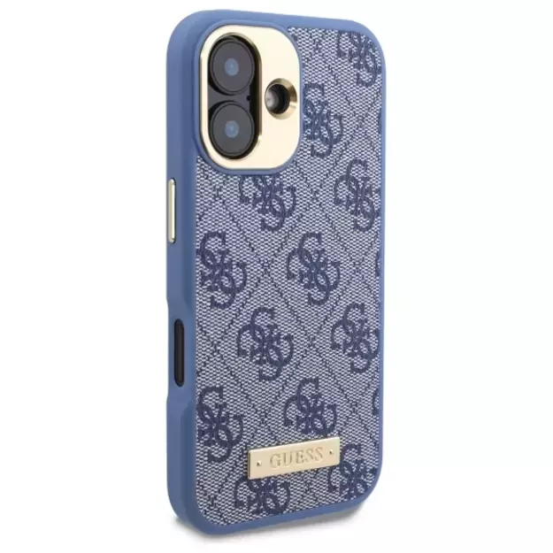 Guess 4G Logo Plate MagSafe iPhone 16 Case - Blue 10