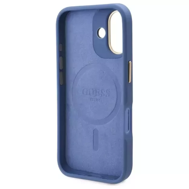 Guess 4G Logo Plate MagSafe iPhone 16 Case - Blue 13