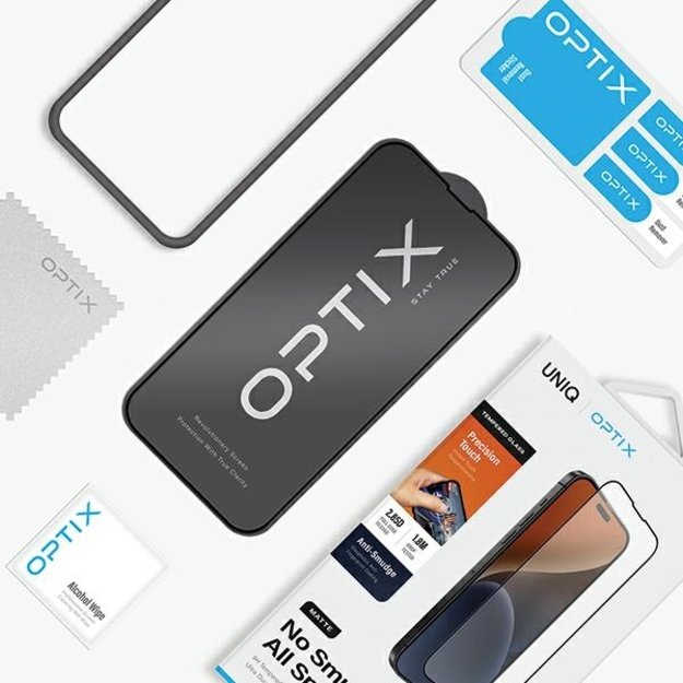 Uniq Optix Matte frosted tempered glass for iPhone 15 Pro Max with applicator 4