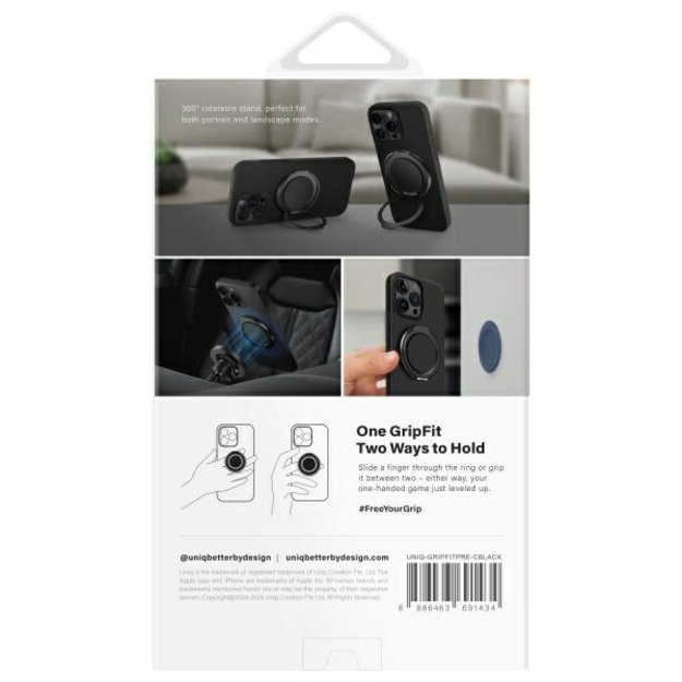 Uniq Gripfit Premium 360 Magnetic Mount&amp Kickstand Magnetic Holder black/carbon black 5
