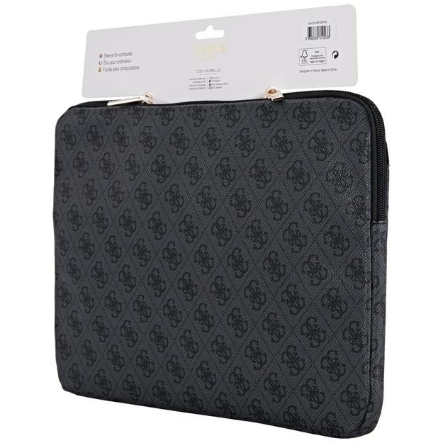 Guess Sleeve 4G Zipper Pocket Triangle Logo 14&quot  Laptop Bag - Black 4