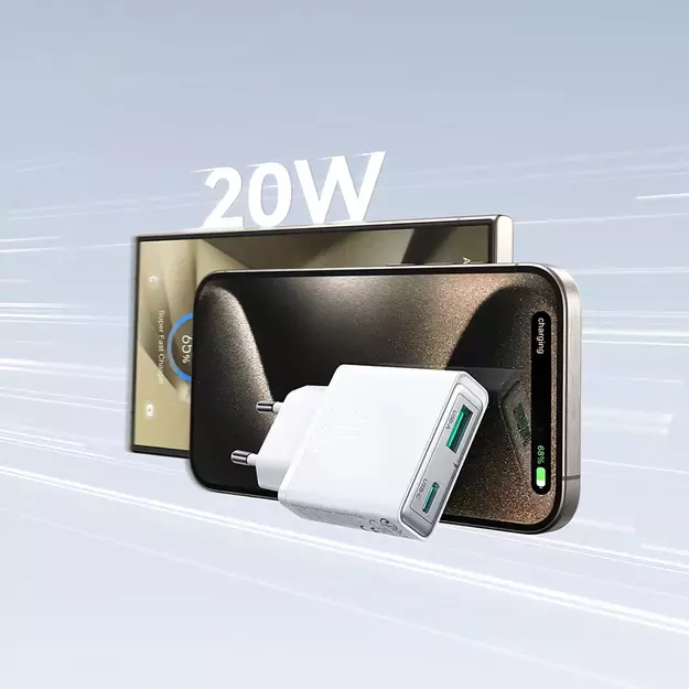 Joyroom JR-TCF14 20W USB-A USB-C Super Slim Wall Charger - White 7