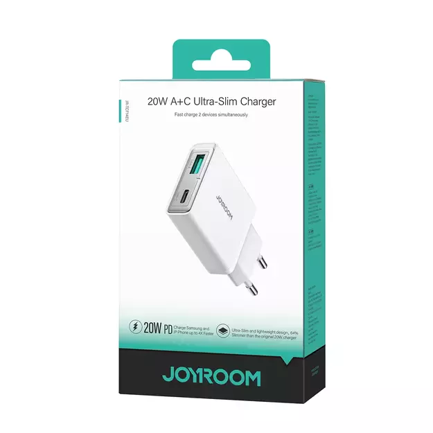 Joyroom JR-TCF14 20W USB-A USB-C Super Slim Wall Charger - White 6