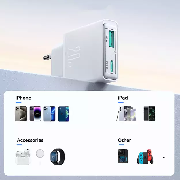 Joyroom JR-TCF14 20W USB-A USB-C Super Slim Wall Charger - White 13