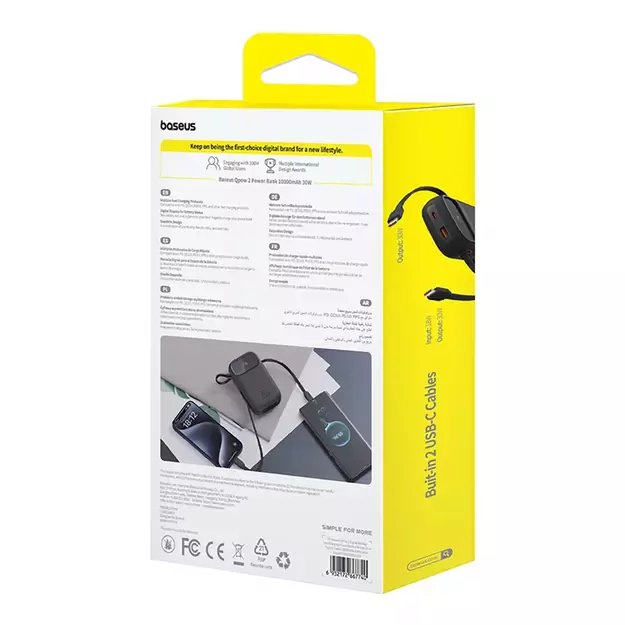 Baseus QPow 2 30W 10000mAh Power Bank with Built-in USB-C Cables - Black 7