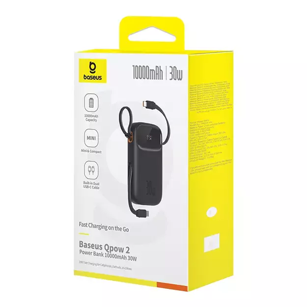 Baseus QPow 2 30W 10000mAh Power Bank with Built-in USB-C Cables - Black 6