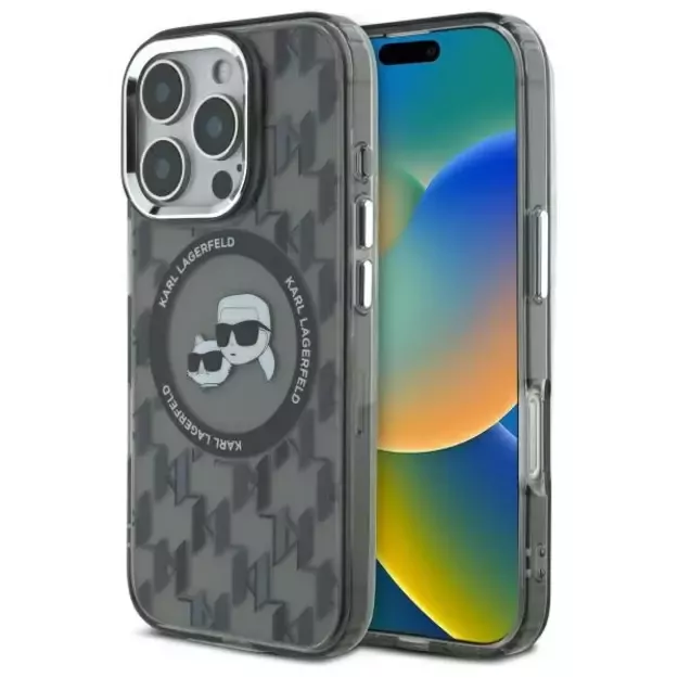 Karl Lagerfeld IML Monogram Karl &amp  Choupette Head MagSafe iPhone 16 Pro Case - Black