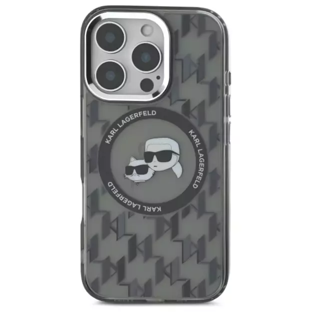 Karl Lagerfeld IML Monogram Karl &amp  Choupette Head MagSafe iPhone 16 Pro Case - Black 9