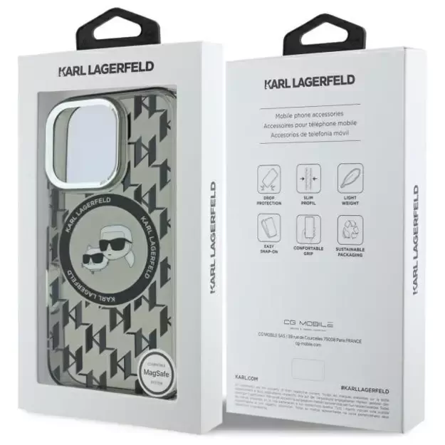 Karl Lagerfeld IML Monogram Karl &amp  Choupette Head MagSafe iPhone 16 Pro Case - Black 14