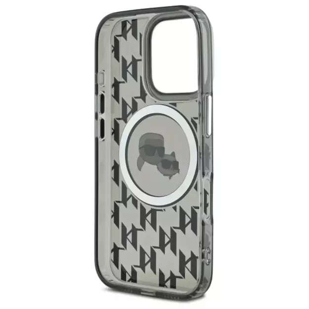 Karl Lagerfeld IML Monogram Karl &amp  Choupette Head MagSafe iPhone 16 Pro Case - Black 13