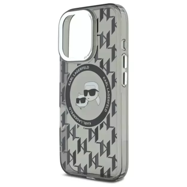 Karl Lagerfeld IML Monogram Karl &amp  Choupette Head MagSafe iPhone 16 Pro Case - Black 12