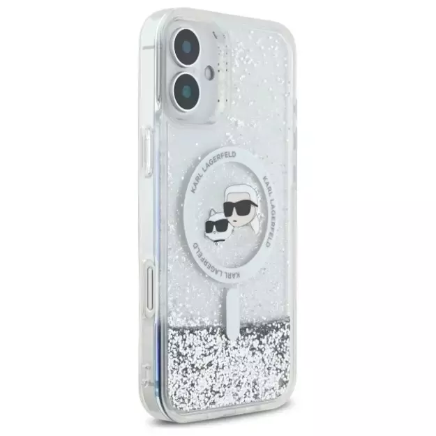 Karl Lagerfeld Liquid Glitter Karl&amp Choupette Head Magsafe iPhone 16 Case - Clear 8