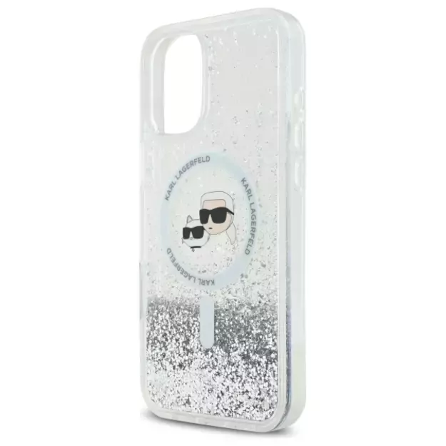 Karl Lagerfeld Liquid Glitter Karl&amp Choupette Head Magsafe iPhone 16 Case - Clear 5
