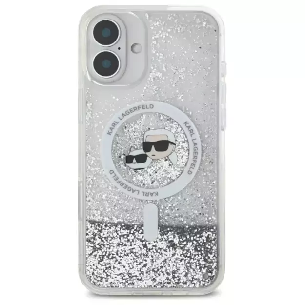 Karl Lagerfeld Liquid Glitter Karl&amp Choupette Head Magsafe iPhone 16 Case - Clear 3