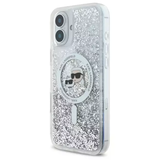 Karl Lagerfeld Liquid Glitter Karl&amp Choupette Head Magsafe iPhone 16 Case - Clear 2