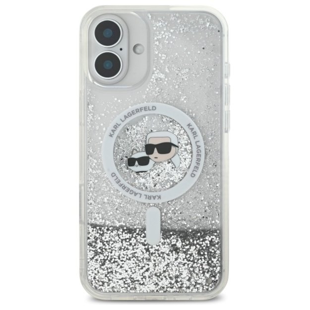 Karl Lagerfeld Liquid Glitter Karl&amp Choupette Head Magsafe iPhone 16 Case - Clear 1
