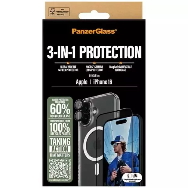 PanzerGlass Bundle 3in1 iPhone 16 6.1&quot  D3O Hardcase + Screen Protector UWF+ Lens B1291+2861+1283 5