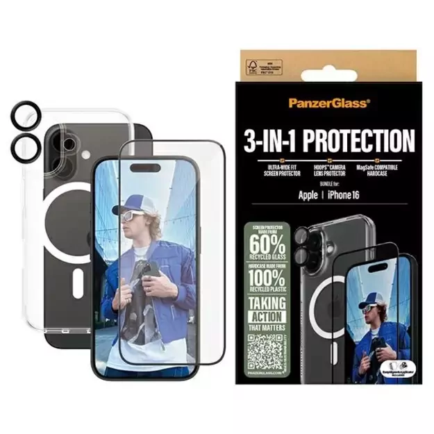 PanzerGlass Bundle 3in1 iPhone 16 6.1&quot  D3O Hardcase + Screen Protector UWF+ Lens B1291+2861+1283