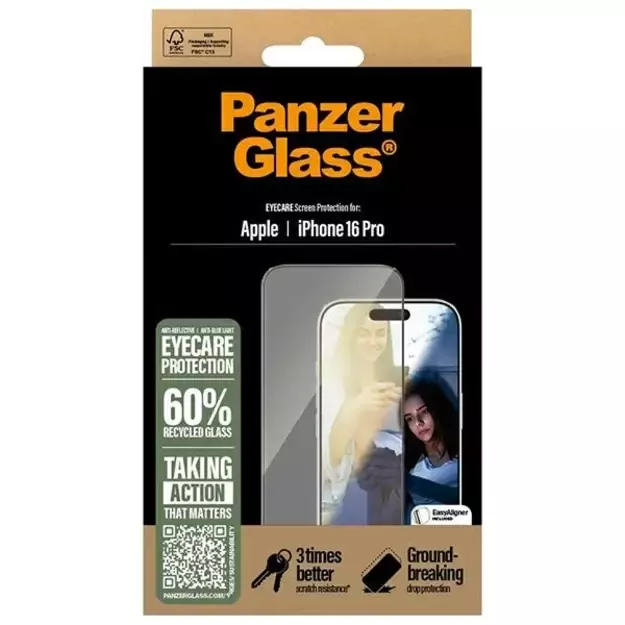PanzerGlass EyeCare Screen Protector iPhone 16 Pro 6.3&quot  Ultra-Wide Fit 2866 3