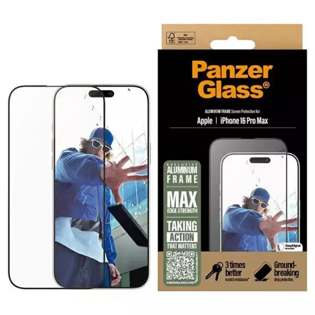 PanzerGlass Screen Protector Aluminum Frame iPhone 16 Pro Max 6.9&quot  Ultra-Wide Fit 2852