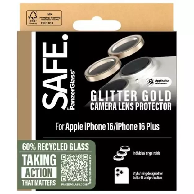 SAFE by PanzerGlass iPhone 16 6.1&quot  / 16 Plus 6.7&quot  Lens Protector gold/glitter gold SAFE95894 2