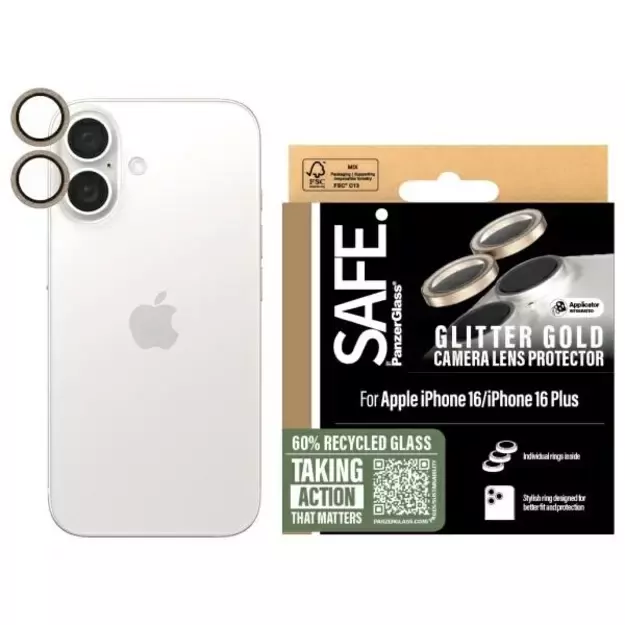 SAFE by PanzerGlass iPhone 16 6.1&quot  / 16 Plus 6.7&quot  Lens Protector gold/glitter gold SAFE95894