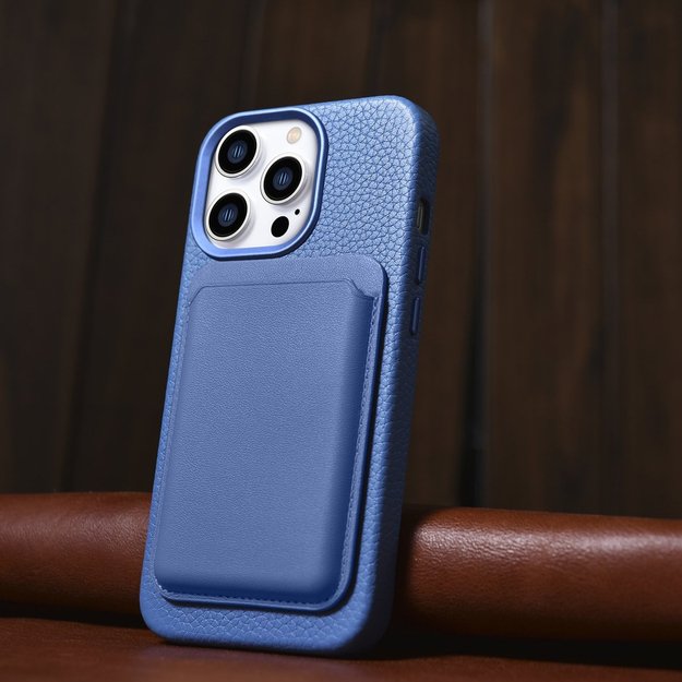 iCarer Litchi Premium Leather Case iPhone 14 Pro Magnetic Leather Case with MagSafe Light Blue (WMI14220710-LB) 10