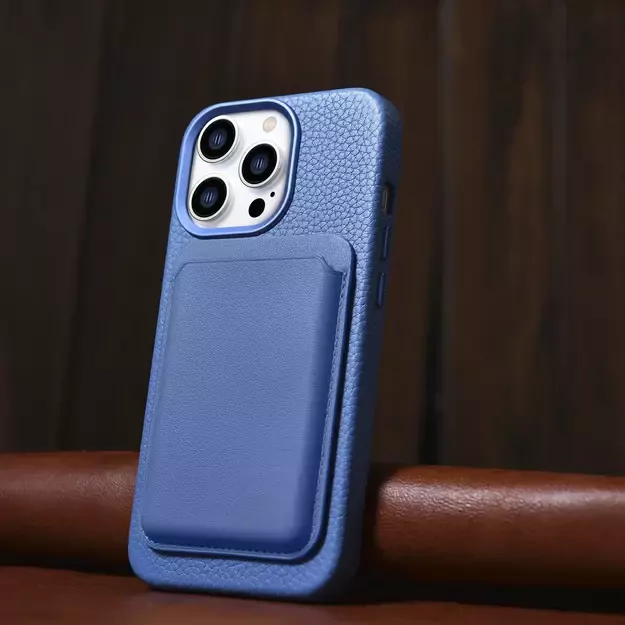 iCarer Litchi Premium Leather Case iPhone 14 Pro Magnetic Leather Case with MagSafe Light Blue (WMI14220710-LB) 35
