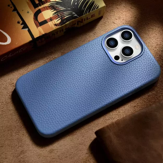 iCarer Litchi Premium Leather Case iPhone 14 Pro Magnetic Leather Case with MagSafe Light Blue (WMI14220710-LB) 36