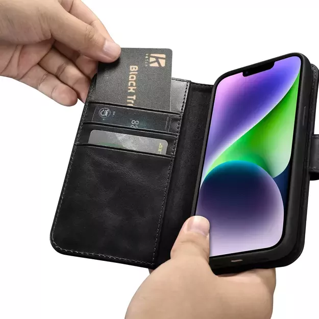 iCarer Oil Wax Wallet Case 2in1 Case iPhone 14 Leather Flip Cover Anti-RFID black (WMI14220721-BK) 25