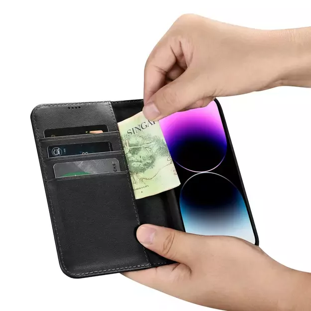 iCarer Wallet Case 2in1 Cover iPhone 14 Pro Leather Flip Cover Anti-RFID black (WMI14220726-BK) 26