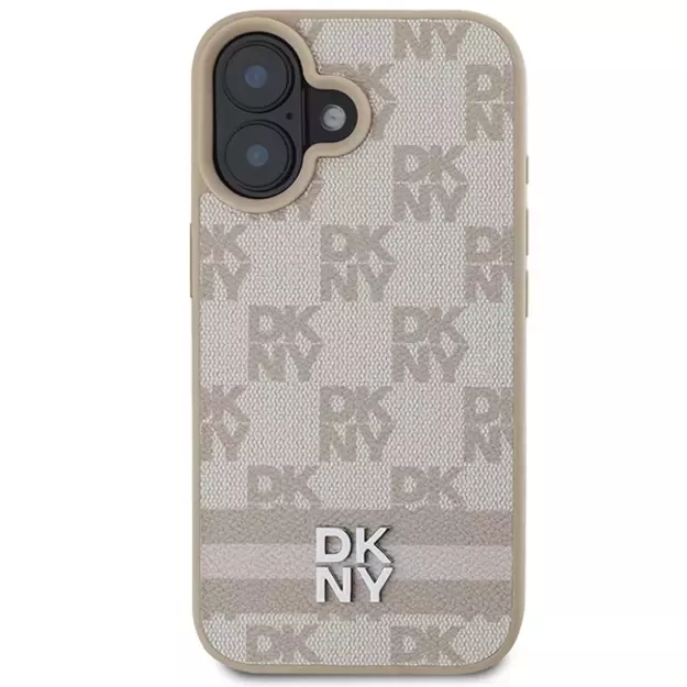 DKNY Checkered Pattern &amp  Printed Stripes iPhone 16 Case - Pink 2